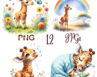 12 PNG/JPG, Baby Giraffe Clipart, FGiraffe Nature clipart, Wall Art, Paper Craft, Apparel, Digital Prints. Commercial Use