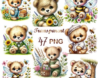 47 PNG,Teddy bear honeybee clipart bundle,Teddy bear clipart bundle,Cute Teddy bear clipart,honeybee clipart bundle,Instant digital download