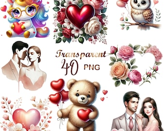 Valentine’s Day Clipart Bundle | 40 PNG Romantic Designs | Love Clipart | Valentines Graphics | Digital Download | Commercial Use