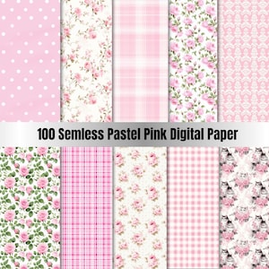 Papier numérique sans couture avec fleurs roses pastel, paquet de papier imprimable shabby chic sans couture, album de scrapbooking en tissu BCBG, papier bleu, journal de bordel de chambre d'enfant
