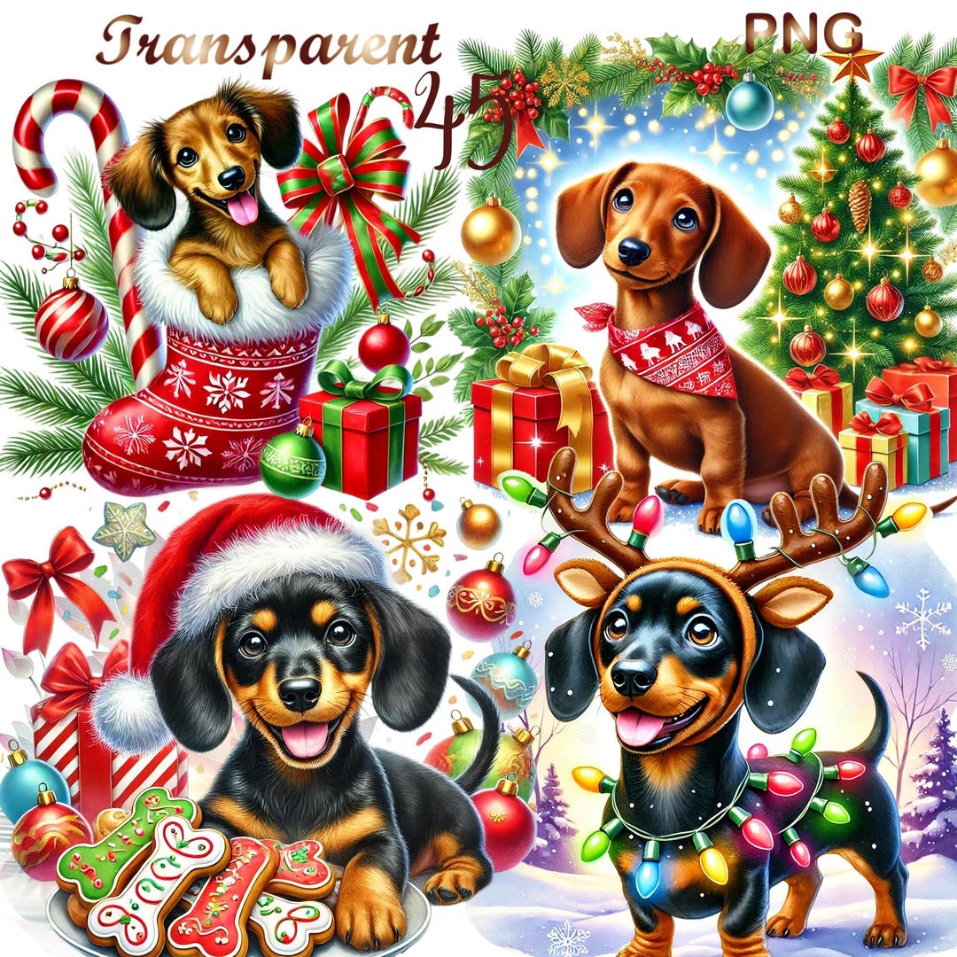 45 PNG Set 1 Christmas Dachshunds Clipart Bundle, Festive Dog ...