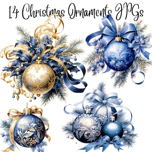 14 Blue Christmas Clipart, High Quality JPGs, Digital Download - Card Making, Mixed Media, Digital Paper Craft,Christmas clipart