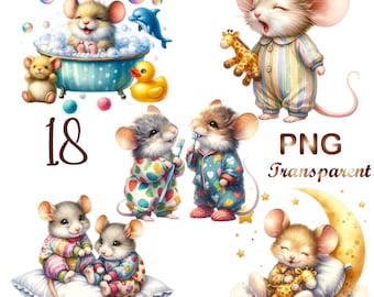 18 PNG, Watercolor cute mouse Clipart, cute mouse Clipart, mouse Sublimation, Watercolor mouse artist clipart, clipart pack, nursery art