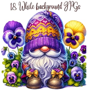 18 JPG, Birth month flower Clipart, Birth month flower gnome,  Violet Gnome, cute gnome, cute gnome clipart,gnome,gnome clipart