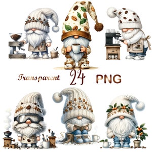 24 PNG, Watercolor Barista Gnome, Coffee Beans Lover, Coffee Gnomes PNG, Coffee Latte Gnome, Cute Gnomes Clipart, Gnome Lover Coffee