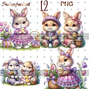 12PNG/JPG Easter Bunny clipart bundle, Easter Bunny clipart, easter Bunnies png, easter png, easter sublimation, happy easter png