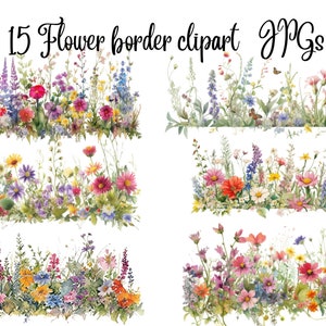 15 Flower border clipart, High Quality JPGs, Digital Download - Card Making, Mixed Media, Digital Paper Craft, Floral clipart
