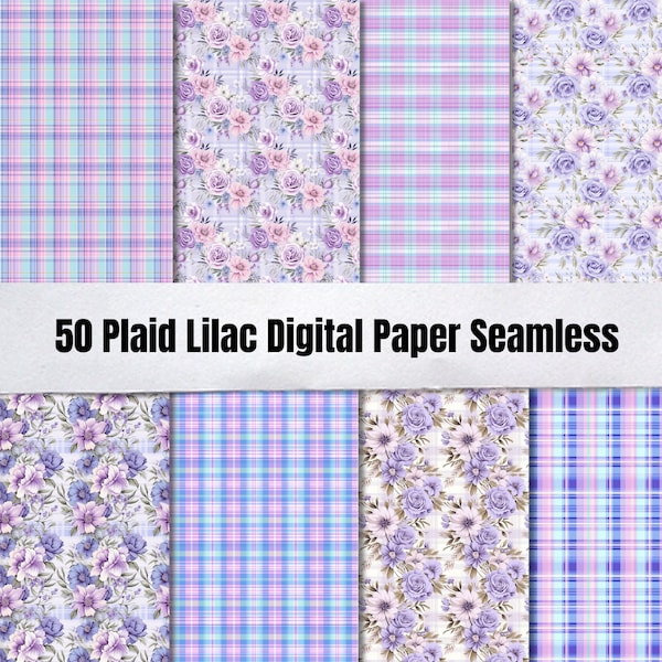 50 papier numérique sans couture à carreaux lilas, coutures de fond pastel à carreaux, toile de fond à carreaux, téléchargement du journal indésirable, scrapbooking