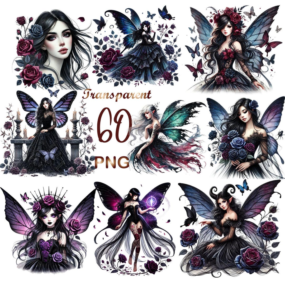 60 PNG Gothic Fairy Clipart Bundle – Watercolor Fairy Characters ...