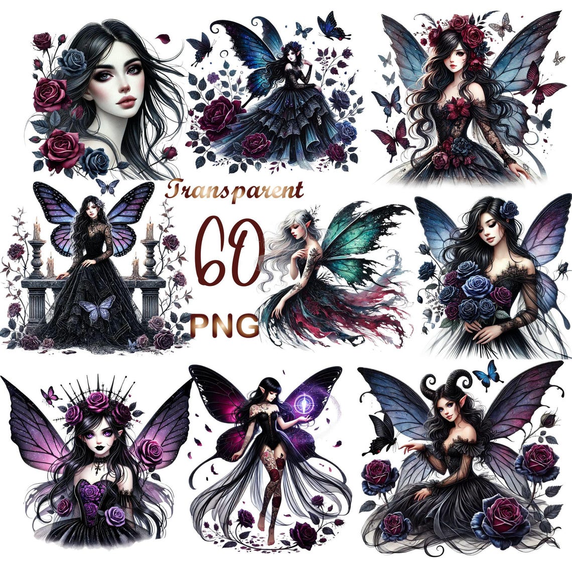 60 PNG Gothic Fairy Clipart Bundle – Watercolor Fairy Characters ...