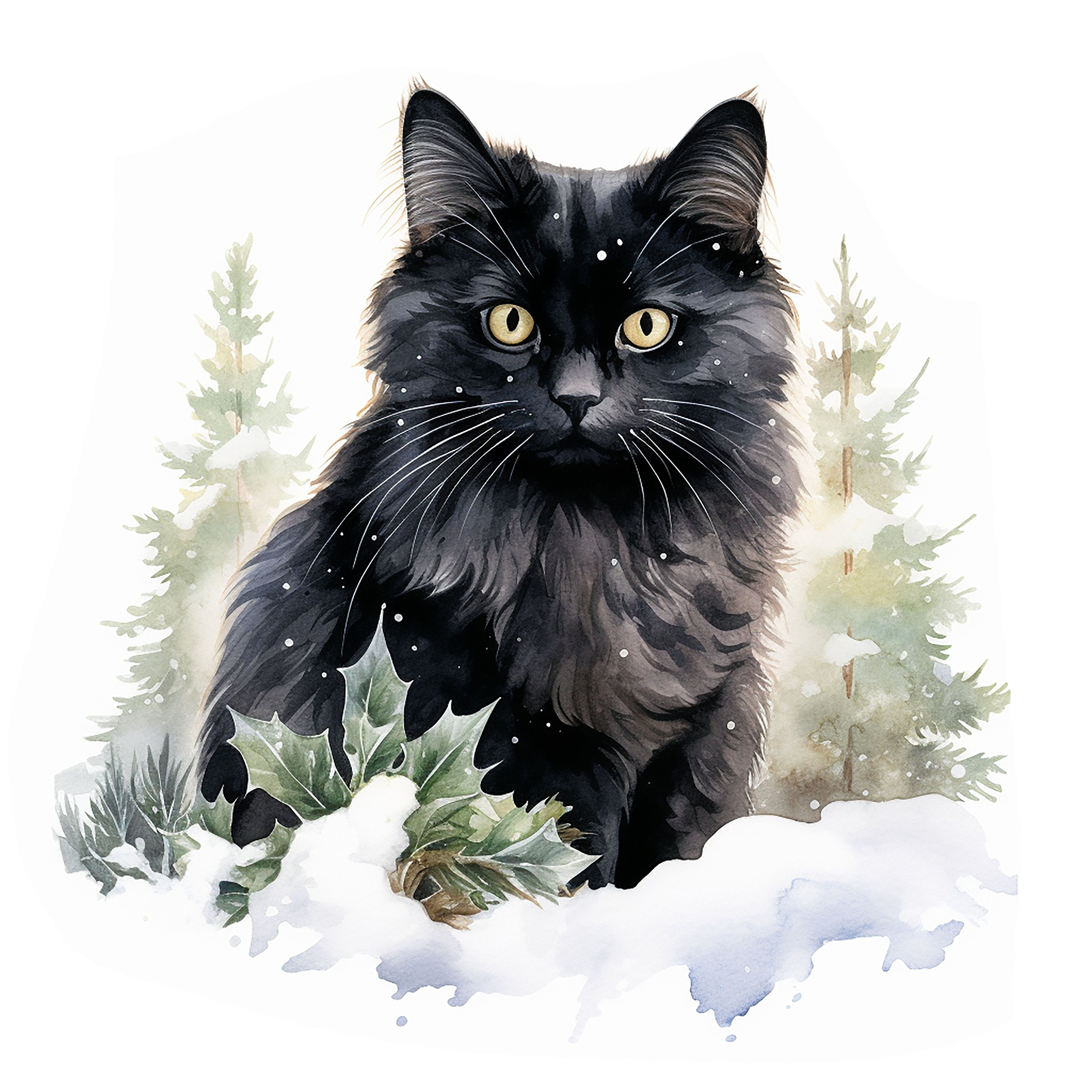 16 Winter Cat Clipart Jpgs, Printable Watercolor Clipart, Winter Cute ...