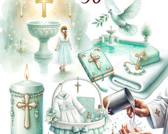 30 PNG Baby Baptism Clipart, Religious Clip Art, Christening Graphics, Catholic Illustrations, Mint Christian, Baptism Girl,Baptism Boy  Boy
