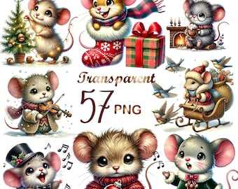 Christmas Mouse Clipart 57 PNG, Watercolor  Vintage Mouse png, Quirky Mouse Sublimation, Digital Download, Commercial Use