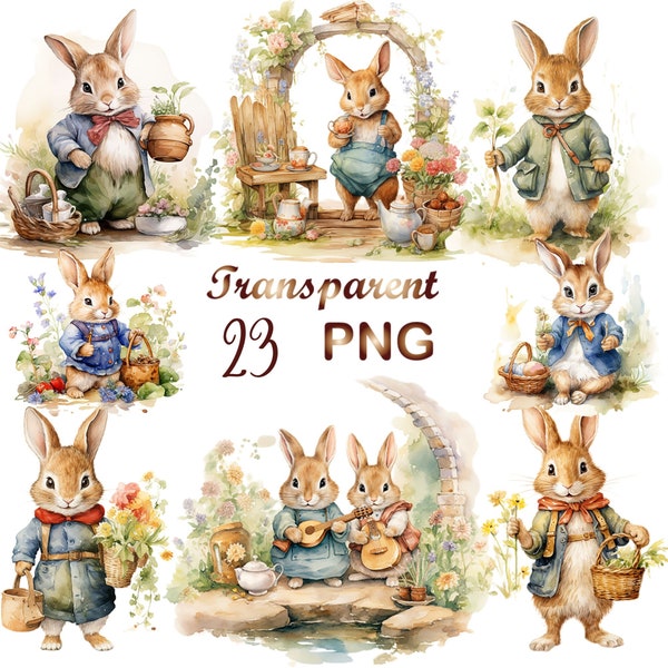 23 Easter bunny Clipart PNG, Watercolor clipart PNG, bunny clipart, PNG, Watercolor, Commercial Use,Digital Download