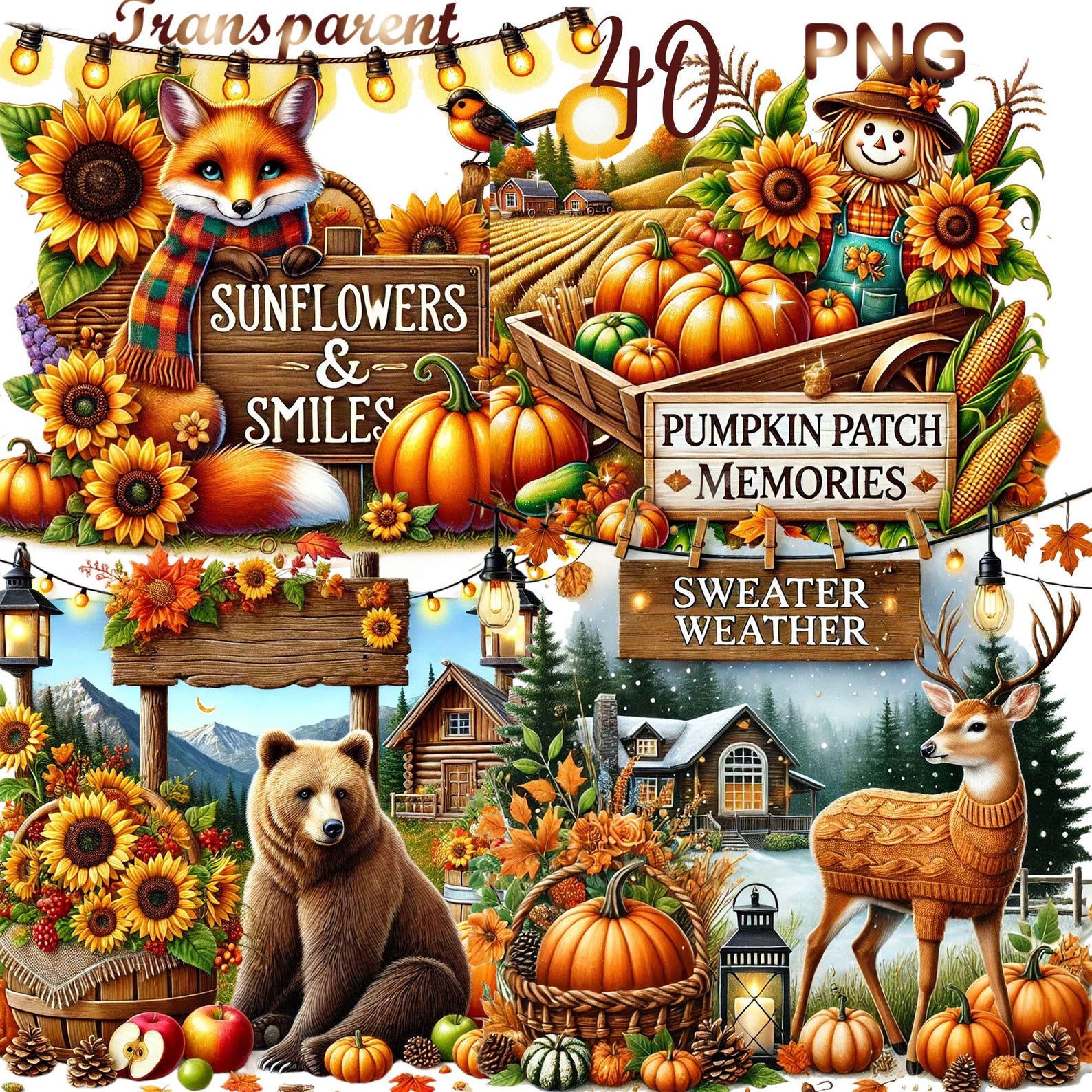 40 PNG, Autumn Signs Clipart Bundle, Fall-themed Sign Illustrations ...