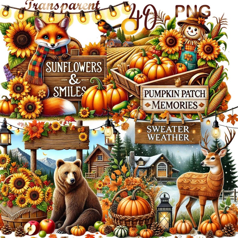 Fall Season Help Sign 40 PNG, Autumn Signs Clipart Bundle, Fall-themed Sign Illustrations ...