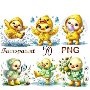 50 PNG Watercolor Duck Clipart Bundle, Cute Ducklings Digital Download for Nursery Wall Art, Crafts, Sublimation, Commercial Use