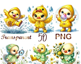 50 PNG Watercolor Duck Clipart Bundle, Cute Ducklings Digital Download for Nursery Wall Art, Crafts, Sublimation, Commercial Use