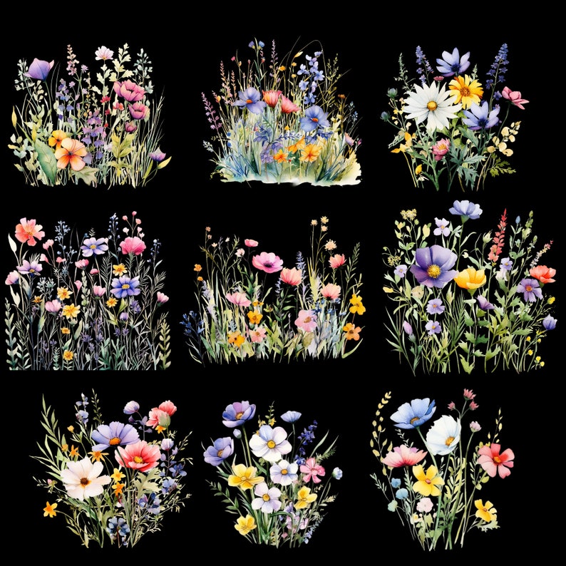20 Wildblumen Wiese Clipart PNG, Sommer Blumen Natur Bilder, Wildblumen für Druck, Collage, Scrapbook, Junk Journal usw. Freie kommerzielle Nutzung Bild 4