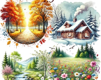 Nature Landscape Clipart Bundle: Forest, Lake, Mountains (25 PNG)