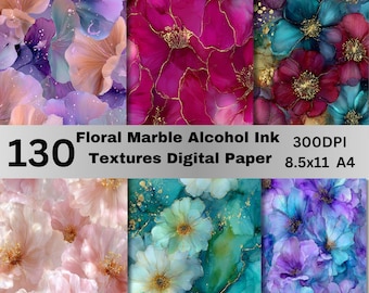 Floral Marble Alcohol Ink Paper Pack, Scrapbook Collage (Digital Download 8.5x11 A4 JPG Files)