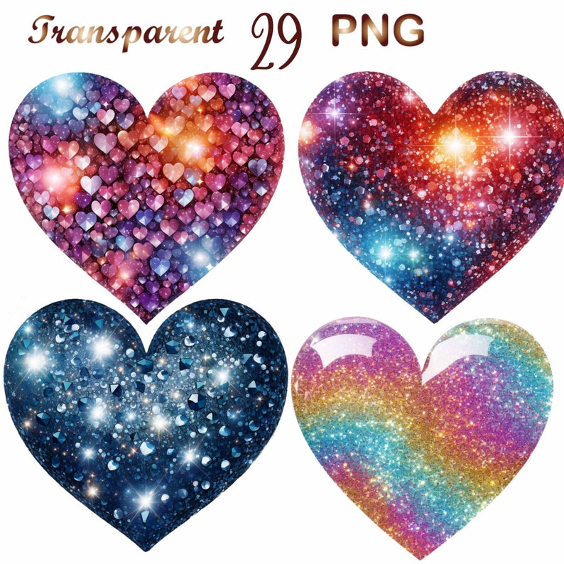 29 Valentine's Day PNG, Glitter Heart Valentines Day Clip Art, Love