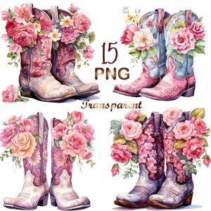 15 stivali da cowgirl Clipart PNG, stivali da cowboy acquerello Clipart, artigianato digitale, artigianato di carta, clipart carino, download immediato, uso commerciale
