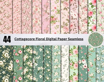 44 Cottagecore Floral Seamless Pattern, Spring Floral paper pack, floral journa l and scrapbooking pages,Bright Meadow Flowers