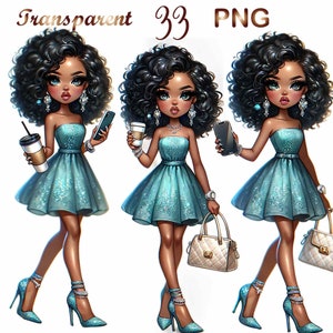 33 Black girl clipart, chibi girl clipart,afro girl clipart, black girl png, beautiful girl clipart, black girl graphics