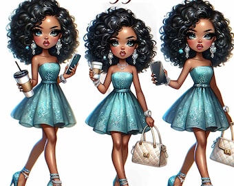 33 Black girl clipart, chibi girl clipart,afro girl clipart, black girl png, beautiful girl clipart, black girl graphics