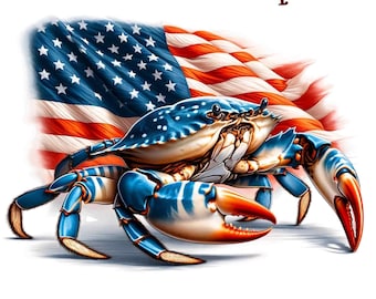 1 png, blauwe krab png, krab png, patriottische krab png, Chesapeake blauwe krab, png vissen, 4 juli, sublimatie, dtf png,dtf