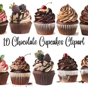 10 Chocolate Cupcakes  Clipart -High Quality JPGs - Digital Planner, Junk Journaling, Watercolor, Commercial Use - Digital Download