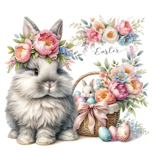 12 PNG/JPG,  Easter bunny clipart bundle, Easter clipart, Easter png graphics, Bunny sublimation, Transparent background, Commercial Use