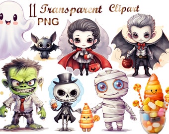 Watercolor Halloween Cute Ghost Vampire Bat Clipart Bundle of 20 ...