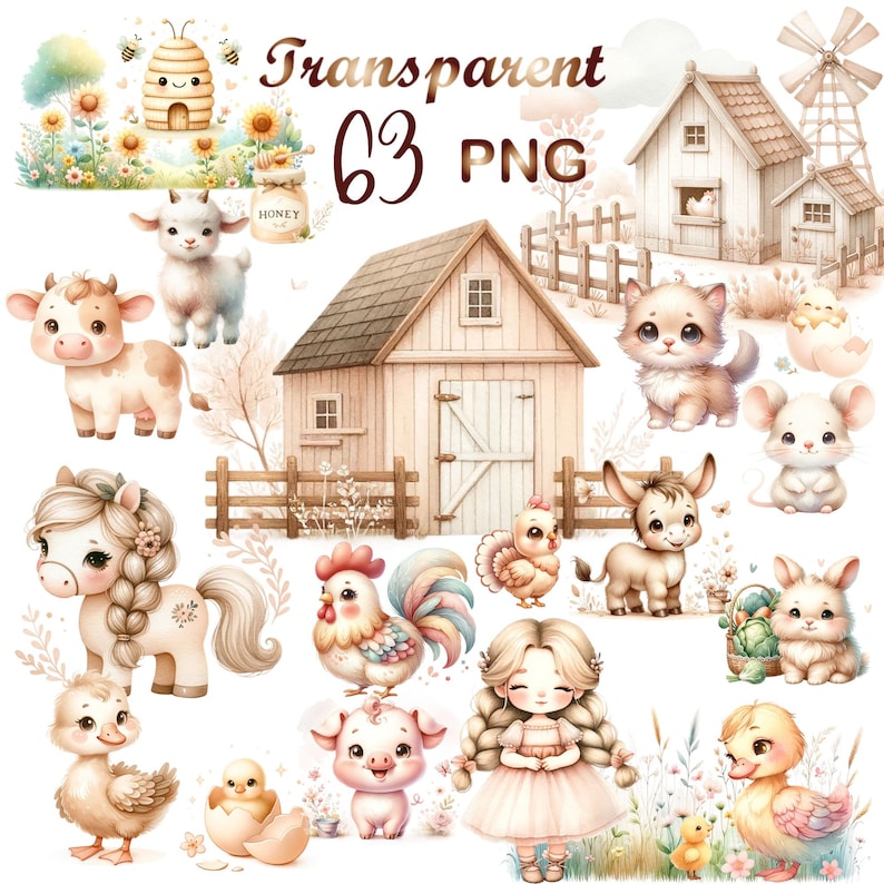 animal clipart,baby animals,birthday gifts,cow print,cute decor,donkey png,farm animals,farm baby,gifts for toddlers,horse png,nursery clipart,sheep print,watercolor farm