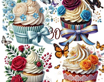 30 PNG Cupcake Clipart bundle, Baking Clipart, Dessert Clipart, Food Clipart,Sweet Clipart,Birthday Clipart,Kawaii Clipart,Digital Download