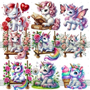 110 PNG Baby Unicorns Clipart Bundle – Cute Magical Unicorn Graphics ...