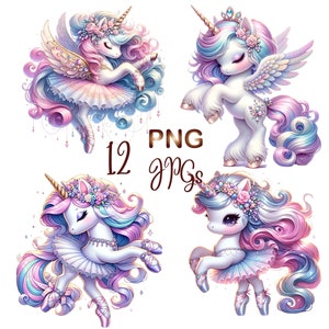 12 PNG/JPG ベビーユニコーン水彩クリップアート、ユニコーンクリップアート、かわいいユニコーン、ベビーユニコーンpng、ユニコーンクリップアート、レインボーユニコーン、商用利用