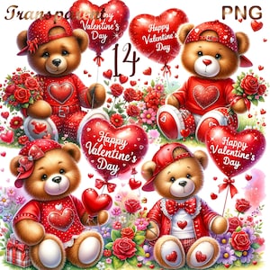 14 PNG, Valentine's day Clipart,Love Teddy, Valentines Bear clipart,Commercial Use,Digital Download, Card Making,Mixed Media, Paper Craft