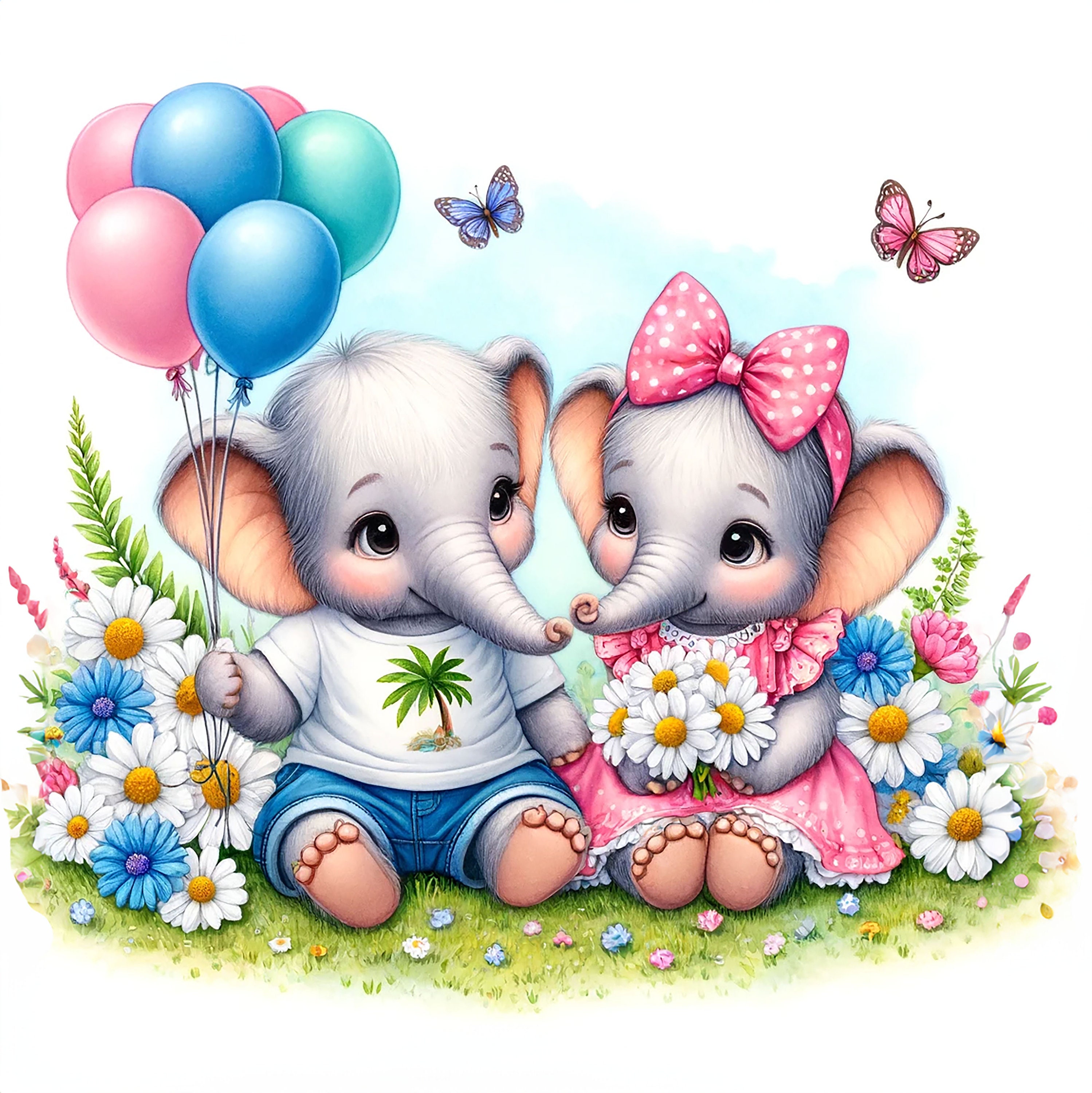 35 Png,cute Elephant Clipart Bundle,baby Boy Elephant Illustration,cute ...
