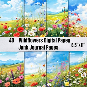 40 druckbare Wildblumen Digital Papier, JPGs, Frühling Hintergrund, Wildblumen Frühling Kulisse, verzauberte Frühling Junk Journal Papier