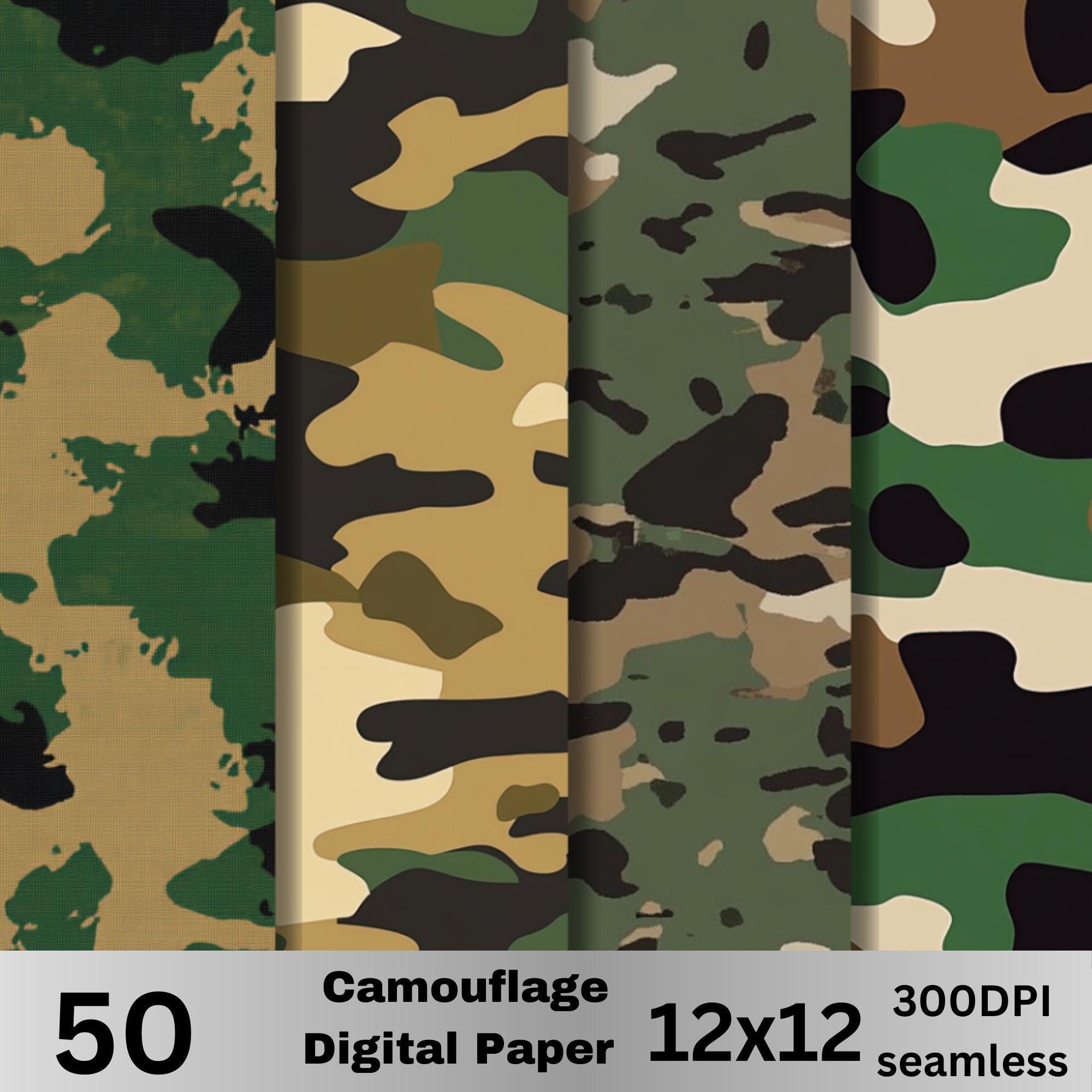 50 Camouflage Digital Paper Bundle – Seamless Army Camo Patterns in ...