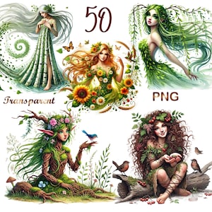 50 PNG Dryads Clipart Bundle | Fantasy  Forest Nymph  | Tree Spirit Illustrations | Woodland Goddess Art | Digital Download |Commercial Use