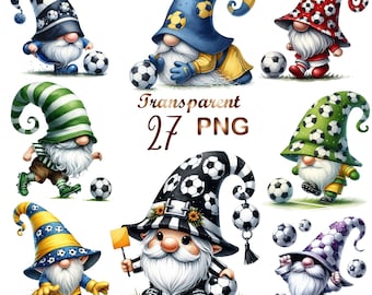 27 PNG, Watercolor Soccer Gnome Clipart bundle, Football Gnome Clipart bundle, Sport Nursery Decoration,Sublimation Design,Digital Download