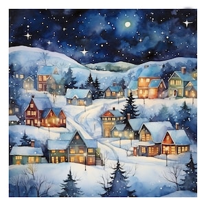 14 Watercolor Christmas night  Clipart JPGs, Commercial USe,Digital Download, Christmas Clipart,  Winter Clipart, Holiday Clipart,Christmas