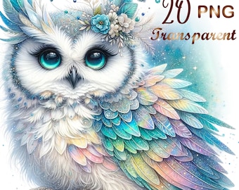 20 PNG, Owl Clipart bundle, Sparkling Owl Sublimation Clipart, Colorful Owls, Owl artwork, Owl printable, Digital Download, Card Making