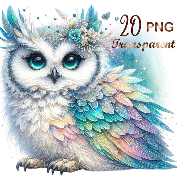 20 PNG, Owl Clipart bundle, Sparkling Owl Sublimation Clipart, Colorful Owls, Owl artwork, Owl printable, Digital Download, Card Making
