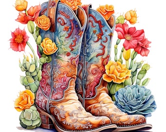 14 Cowgirl Boots Clipart JPGs, Watercolor Cowboy Boots Clipart, Digital crafting, Paper crafts, Cute clipart,Instant download,commercial Use