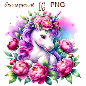 16 PNG, Baby Unicorn Clipart, Unicorn Сlipart, cute Unicorn clipart, Baby Unicorn png, Unicorn clip art, cute baby unicorn, floral unicorn