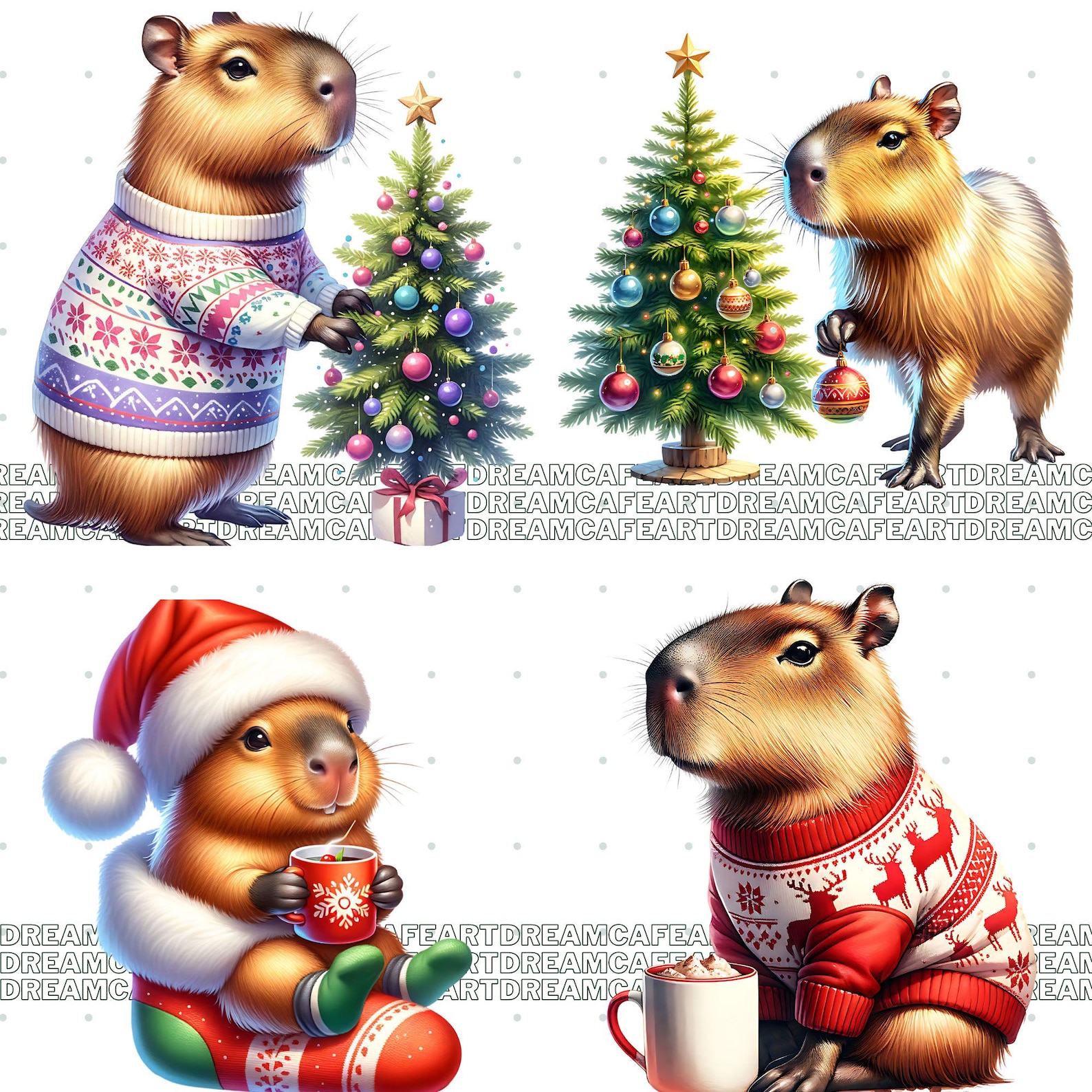 25 PNG Christmas Capybara Clipart Bundle | Cute Holiday Capybaras ...